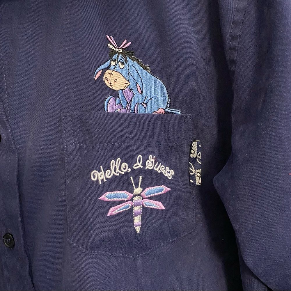 Vintage Disney Eeyore Button Down Casual Blouse Shirt Blue Medium - Picture 4 of 6